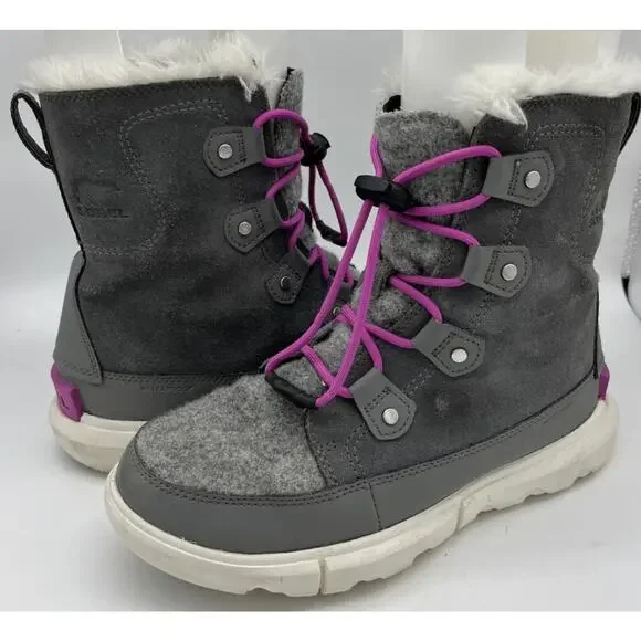Sorel Kids Quarry Grey/Bright Lavender Explorer Lace WP Boot US 5 - Picture 2 of 13
